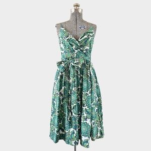 Emerge White Green Blue Floral Faux Wrap Dress Size 8